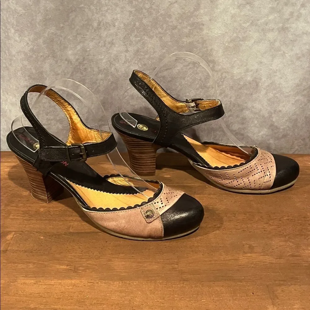 Gold Button Black and Tan Mary Jane Heels size 41